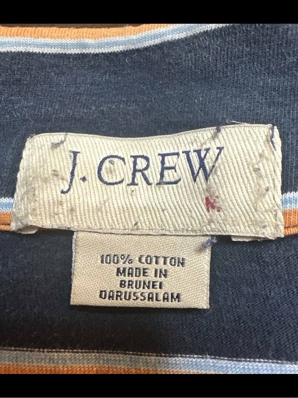 Vintage J. Crew Navy and Orange Striped Polo 313CL